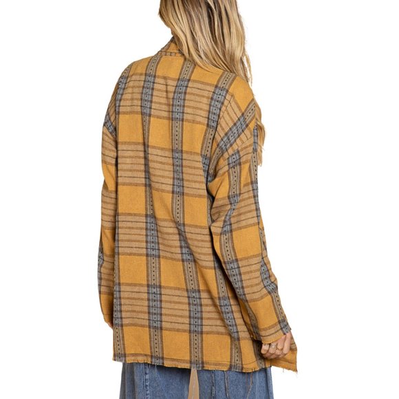 POL Oversized Boho Yellow and Blue Plaid Blazer Jacket - Picture 11 of 11